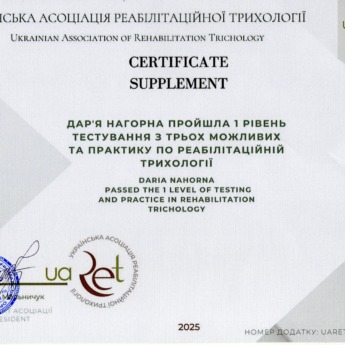 1 рівень тестування та практики по реабілітаційній трихології